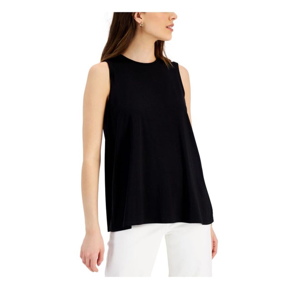 EILEEN FISHER Womens Black Sleeveless Crew Neck Top Petites PM